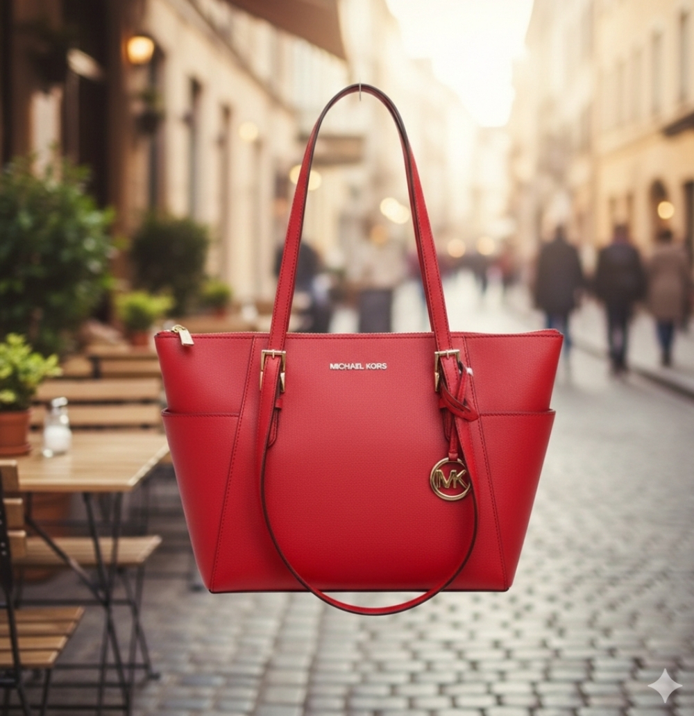 Michael Kors Charlotte Large Top Zip Shoulder Tote Bag Bright Red(NWT) - Picture 11 of 12
